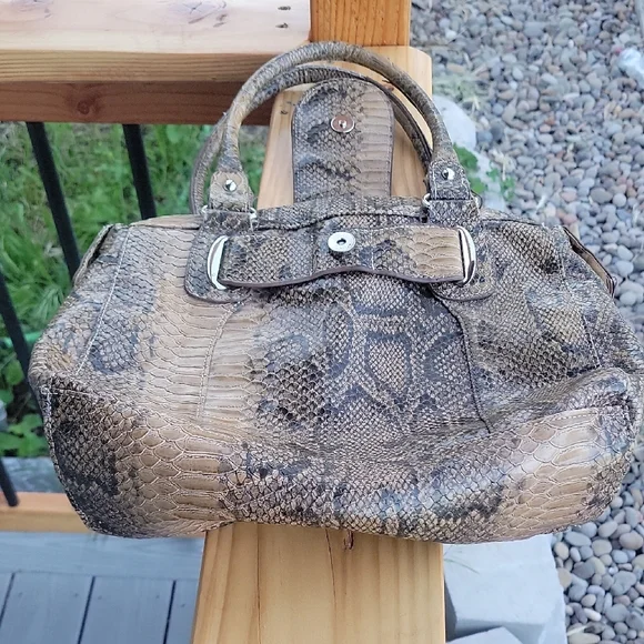 Sag Harbor Brown and Tan Shoulder Bag with Exotic Snake Skin Pattern. Attractive - Picture 3 of 10